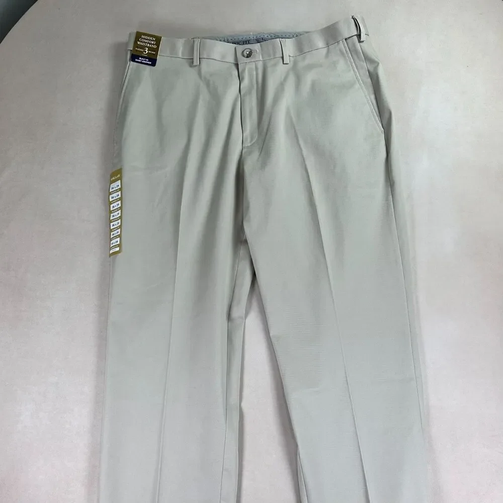 Haggar Mens 38x29 Iron Free Premium Khaki Pants Classic Fit Stretch NWT Sand